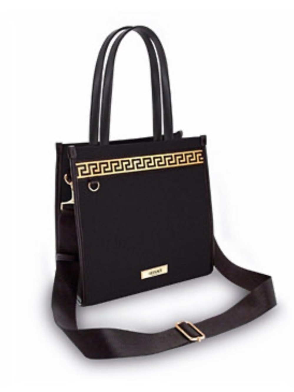 Versace Fragrance-Black Tote with Gold Greek Key Accent & Removable Strap-NWOT